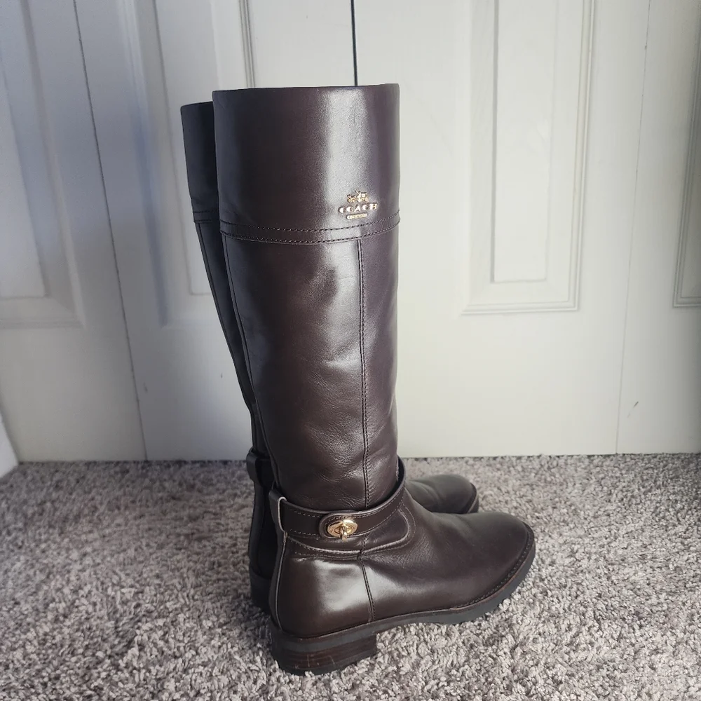 Coach Knee High Brown Leather Boots 7.5B - Picture 5 of 16
